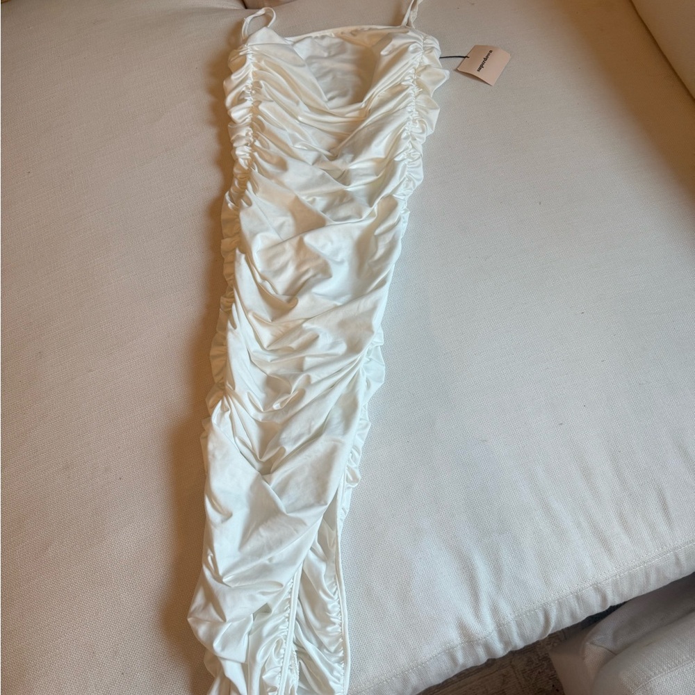 Elegant White Ruched Dress